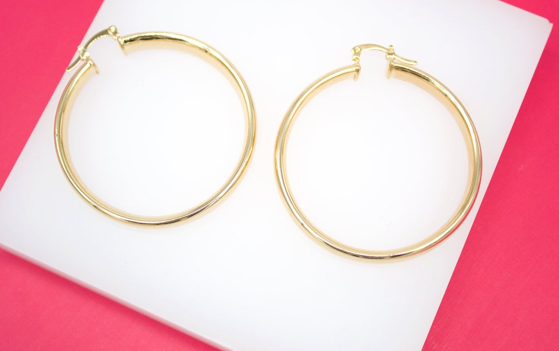 18K Gold Filled 6mm Thin Lever Back Hoop Earrings (J35)-1
