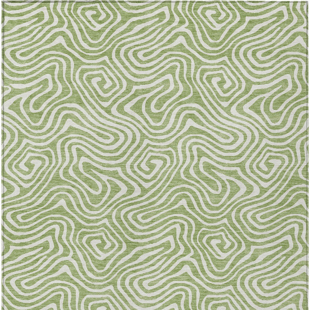 10' X 14' Artichoke Green And Ivory Abstract Washable Indoor Outdoor Area Rug