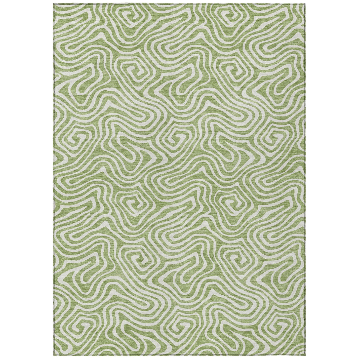 10' X 14' Artichoke Green And Ivory Abstract Washable Indoor Outdoor Area Rug