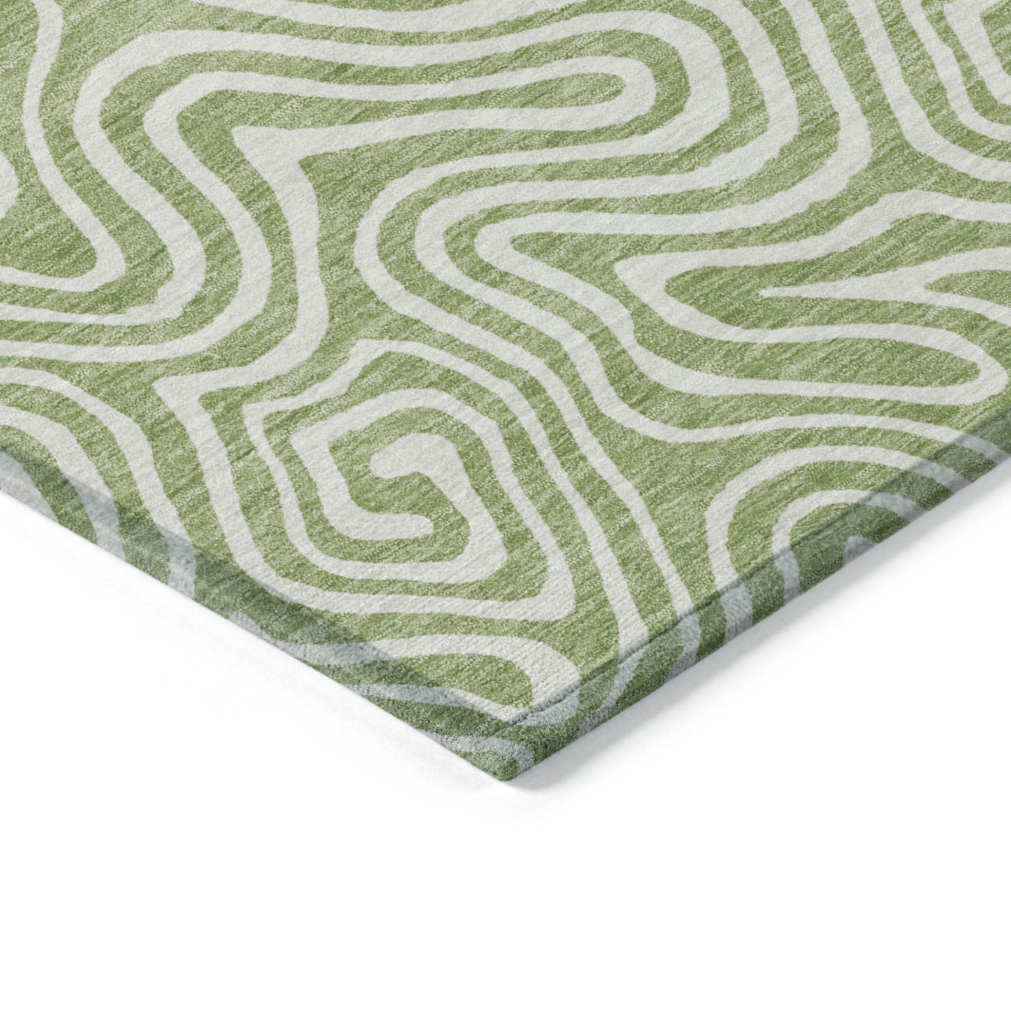 10' X 14' Artichoke Green And Ivory Abstract Washable Indoor Outdoor Area Rug