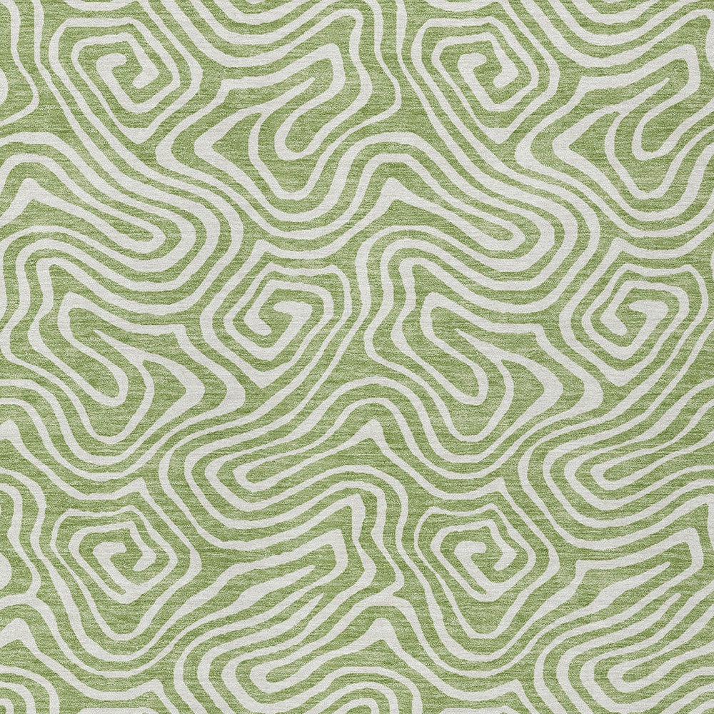 10' X 14' Artichoke Green And Ivory Abstract Washable Indoor Outdoor Area Rug