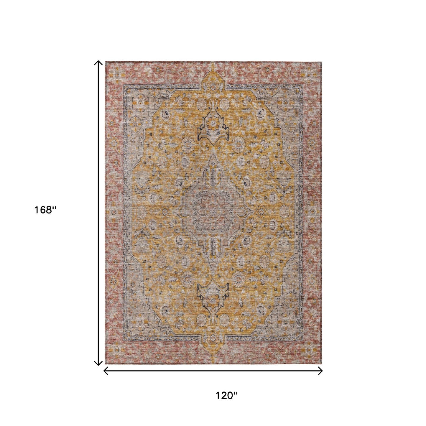 10' X 14' Gold And Peach Medallion Washable Indoor Outdoor Area Rug