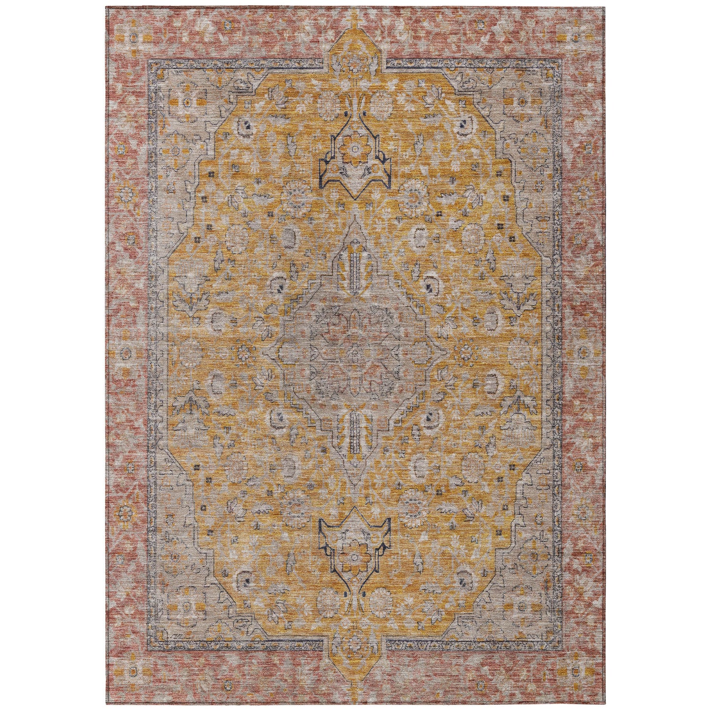 10' X 14' Gold And Peach Medallion Washable Indoor Outdoor Area Rug