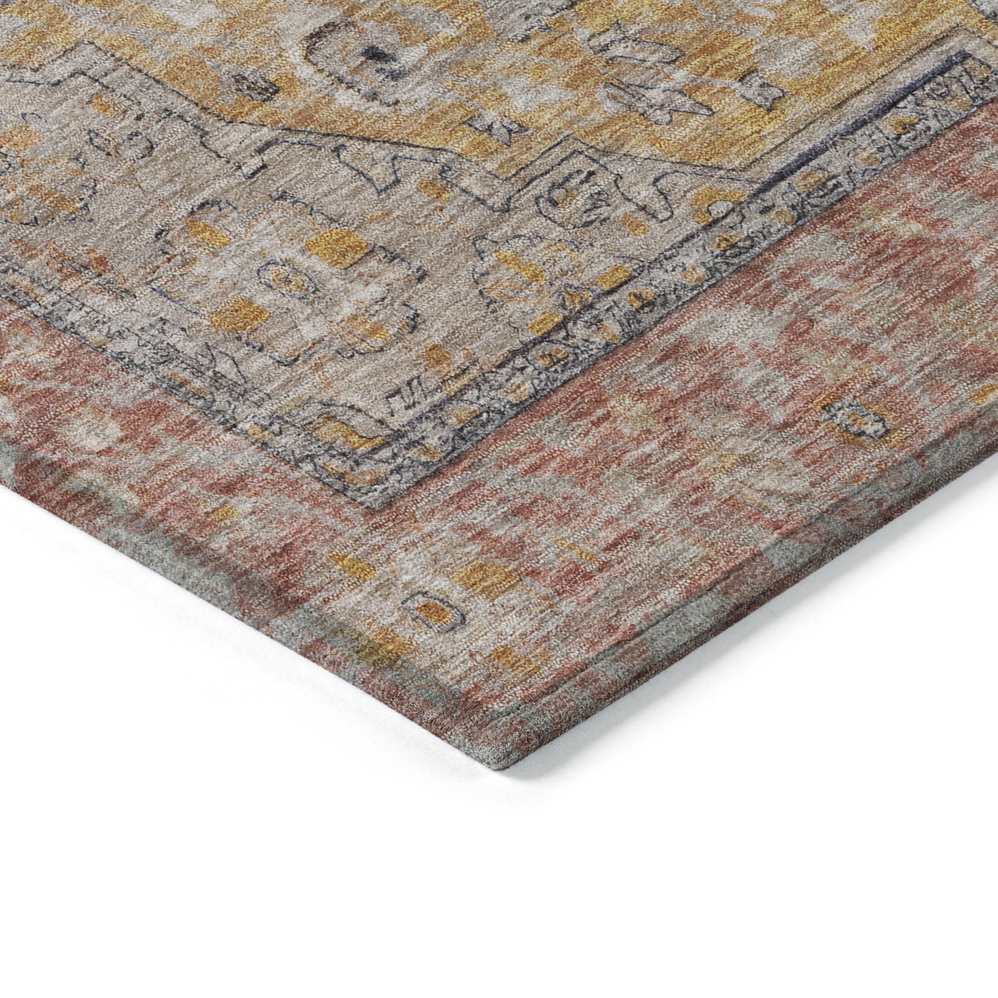 10' X 14' Gold And Peach Medallion Washable Indoor Outdoor Area Rug