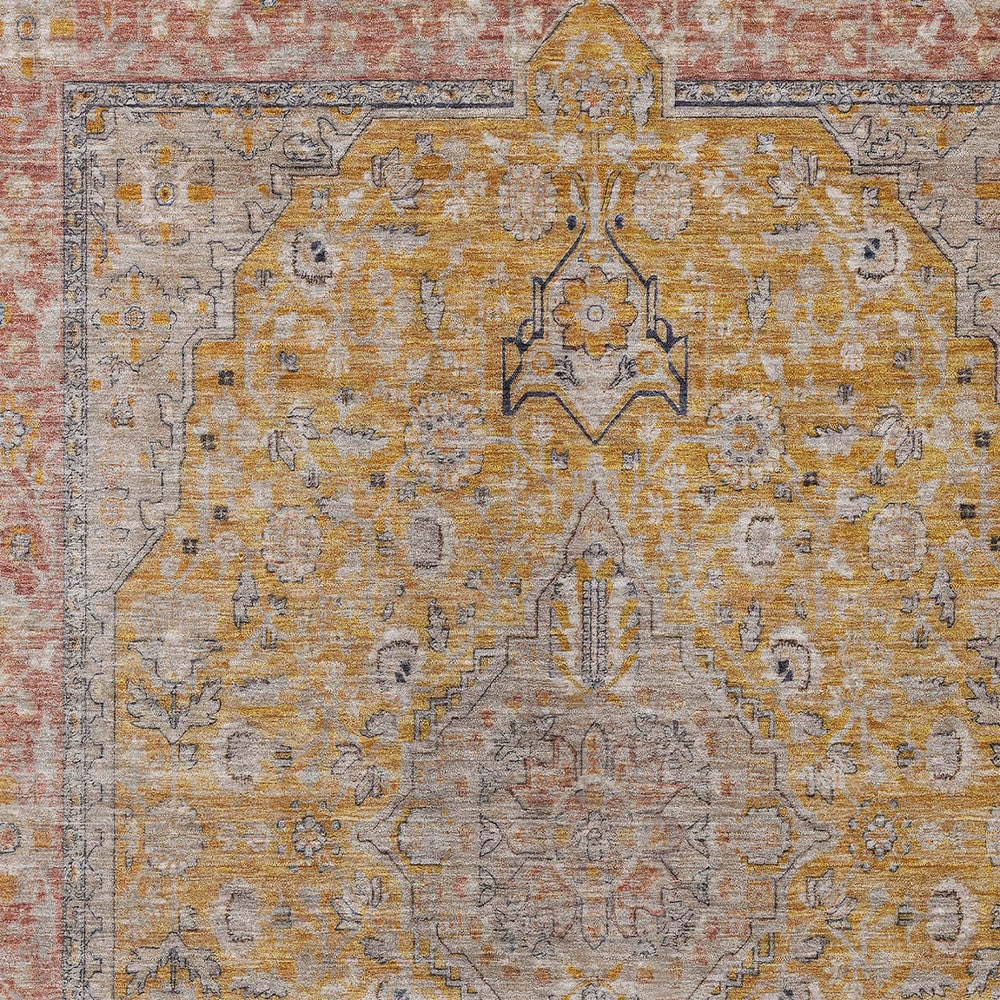 10' X 14' Gold And Peach Medallion Washable Indoor Outdoor Area Rug