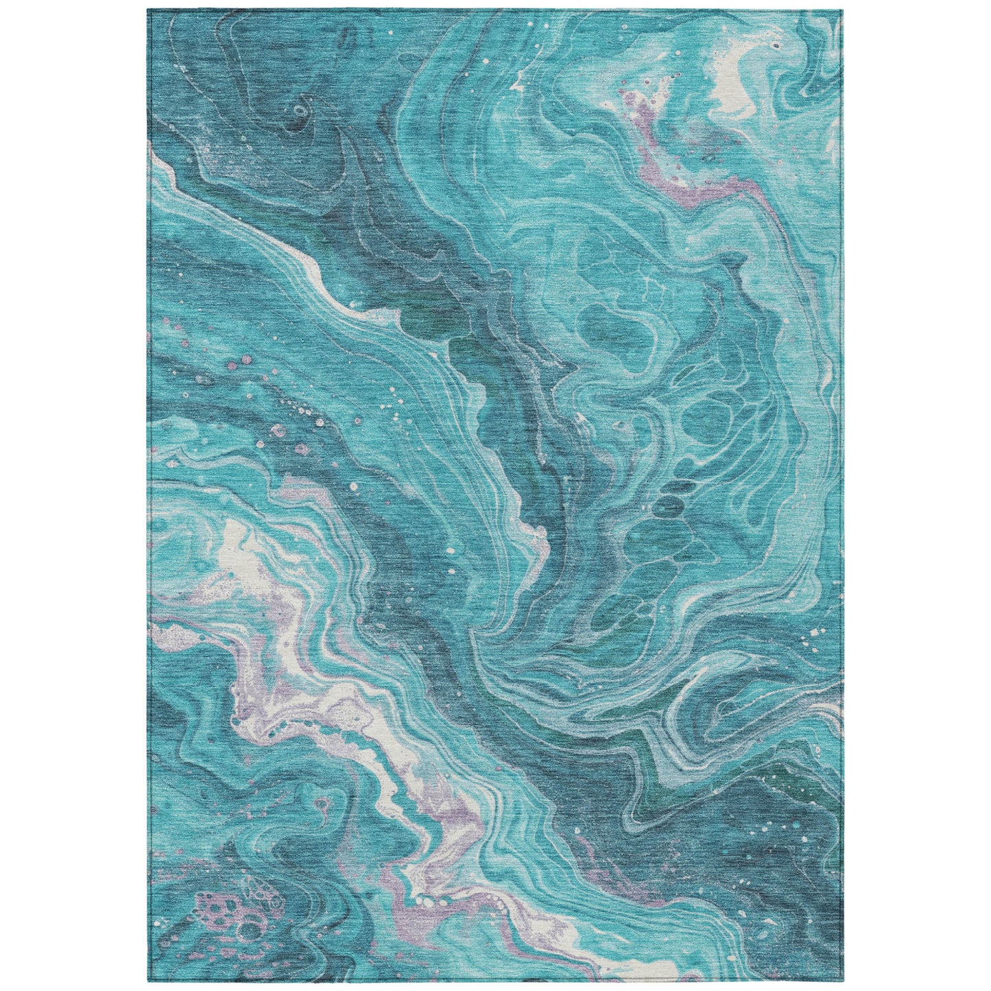 5' X 8' Teal Blue Gray And Ivory Abstract Washable Indoor Outdoor Area Rug