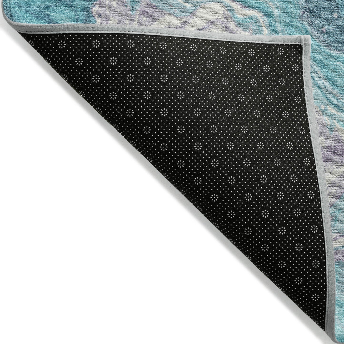 5' X 8' Teal Blue Gray And Ivory Abstract Washable Indoor Outdoor Area Rug
