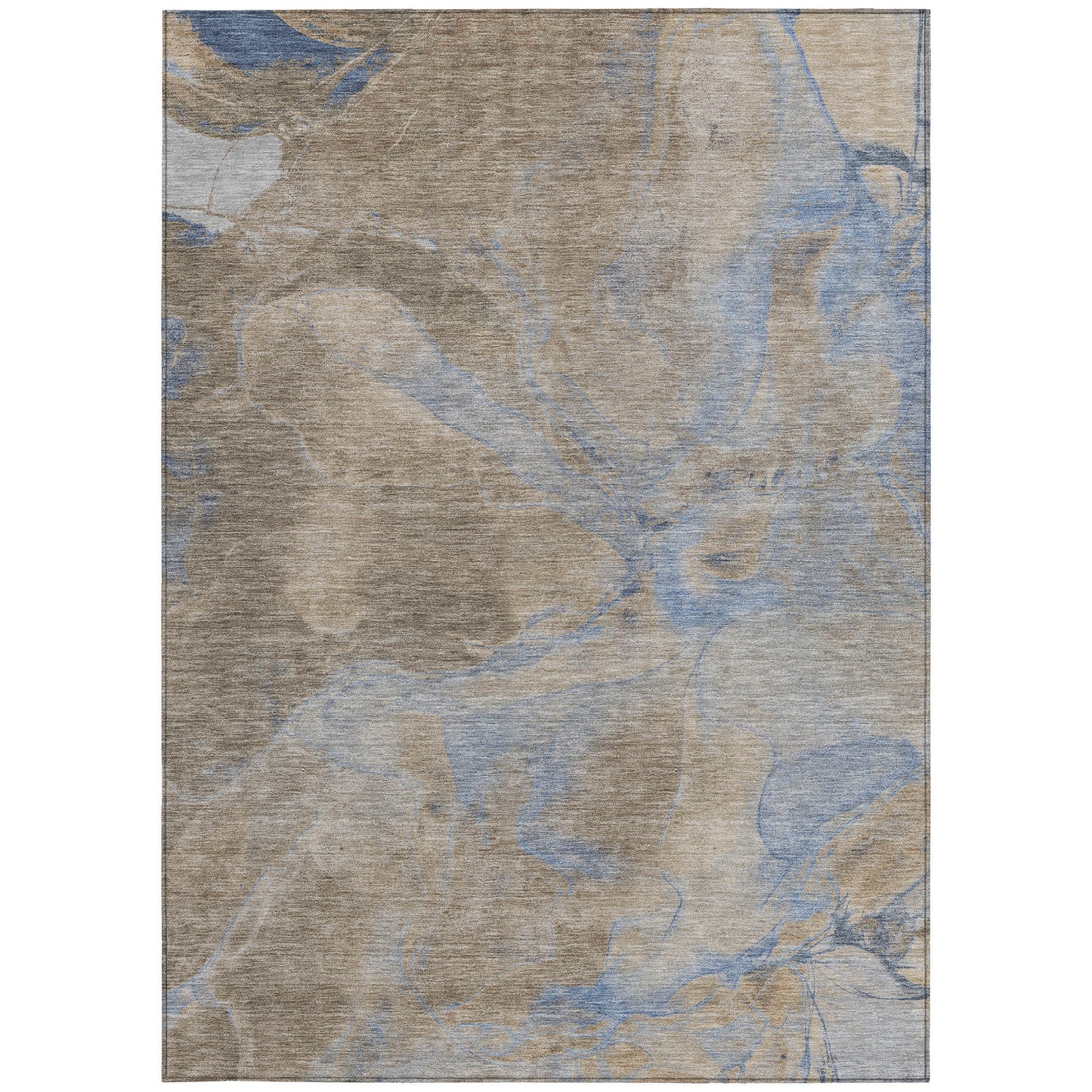 8' X 10' Taupe Beige And Blue Abstract Washable Indoor Outdoor Area Rug