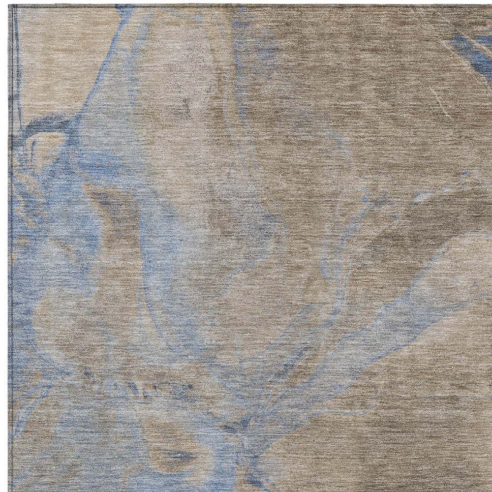 8' X 10' Taupe Beige And Blue Abstract Washable Indoor Outdoor Area Rug