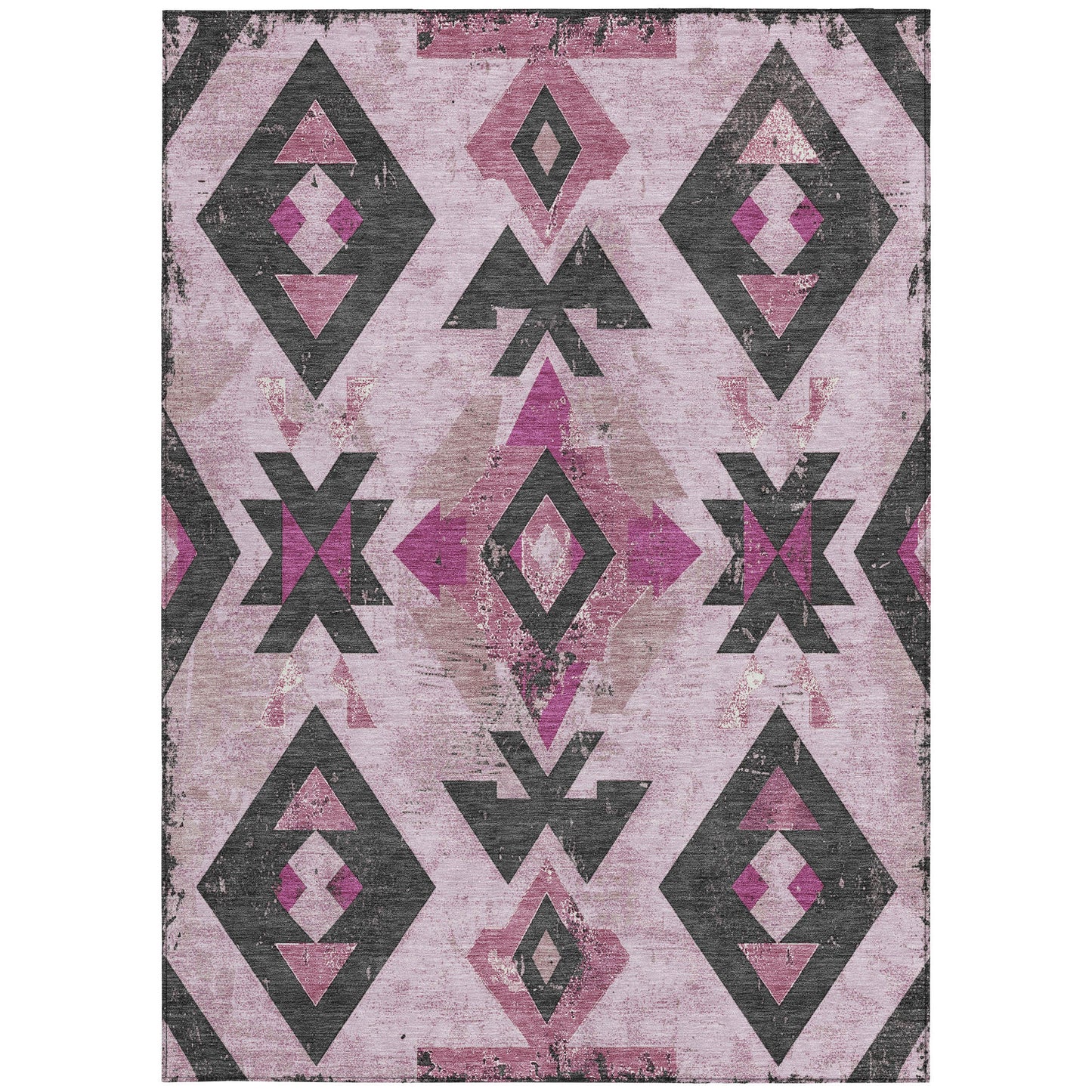 10' X 14' Pink Charcoal And Mauve Aztec Washable Indoor Outdoor Area Rug