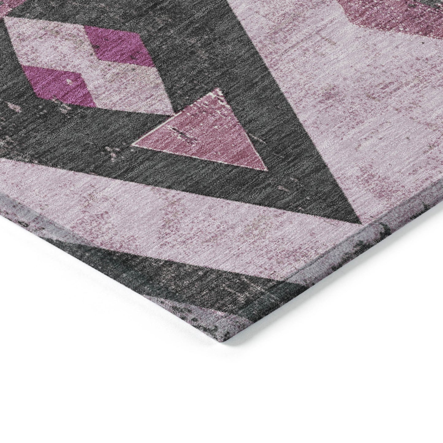 10' X 14' Pink Charcoal And Mauve Aztec Washable Indoor Outdoor Area Rug