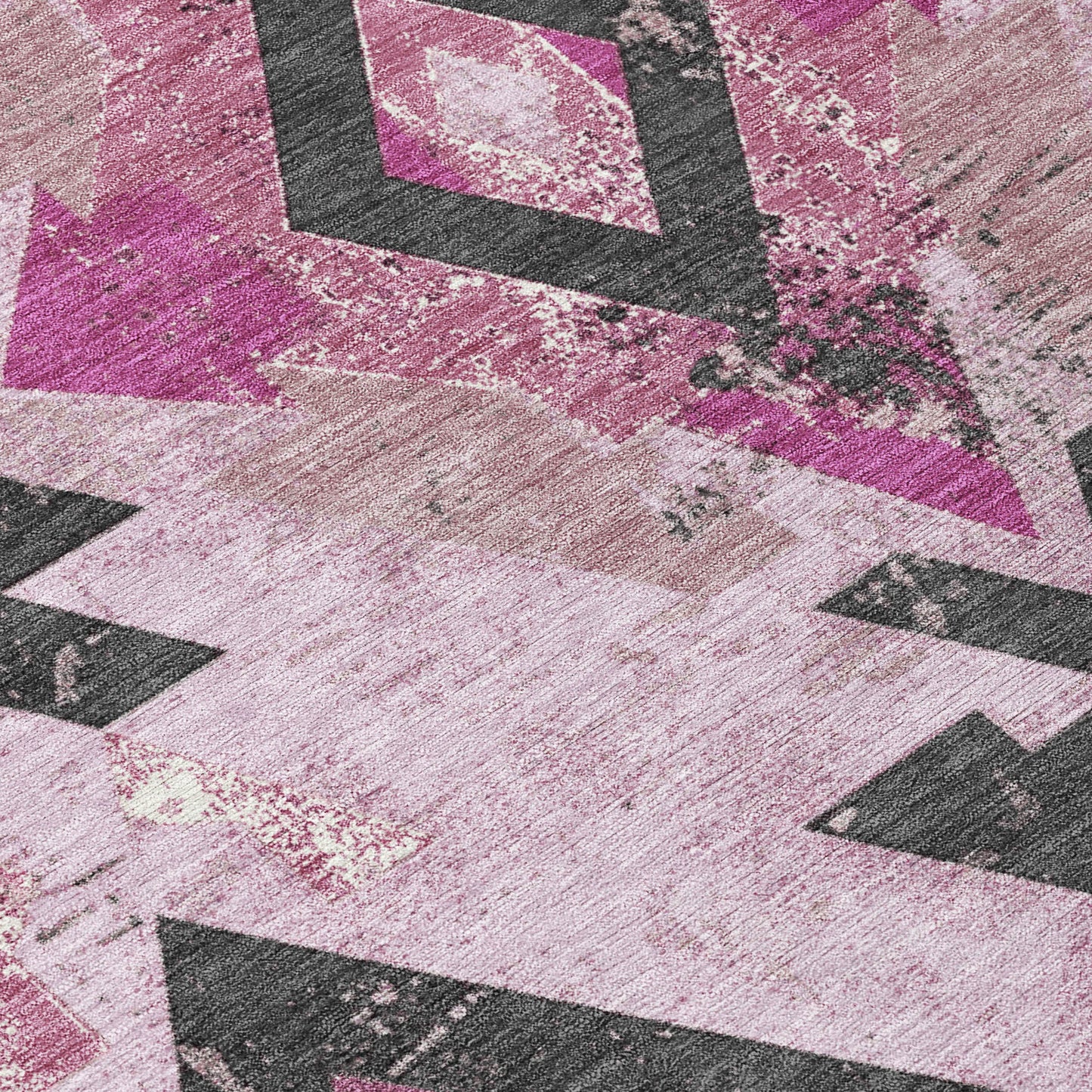 10' X 14' Pink Charcoal And Mauve Aztec Washable Indoor Outdoor Area Rug