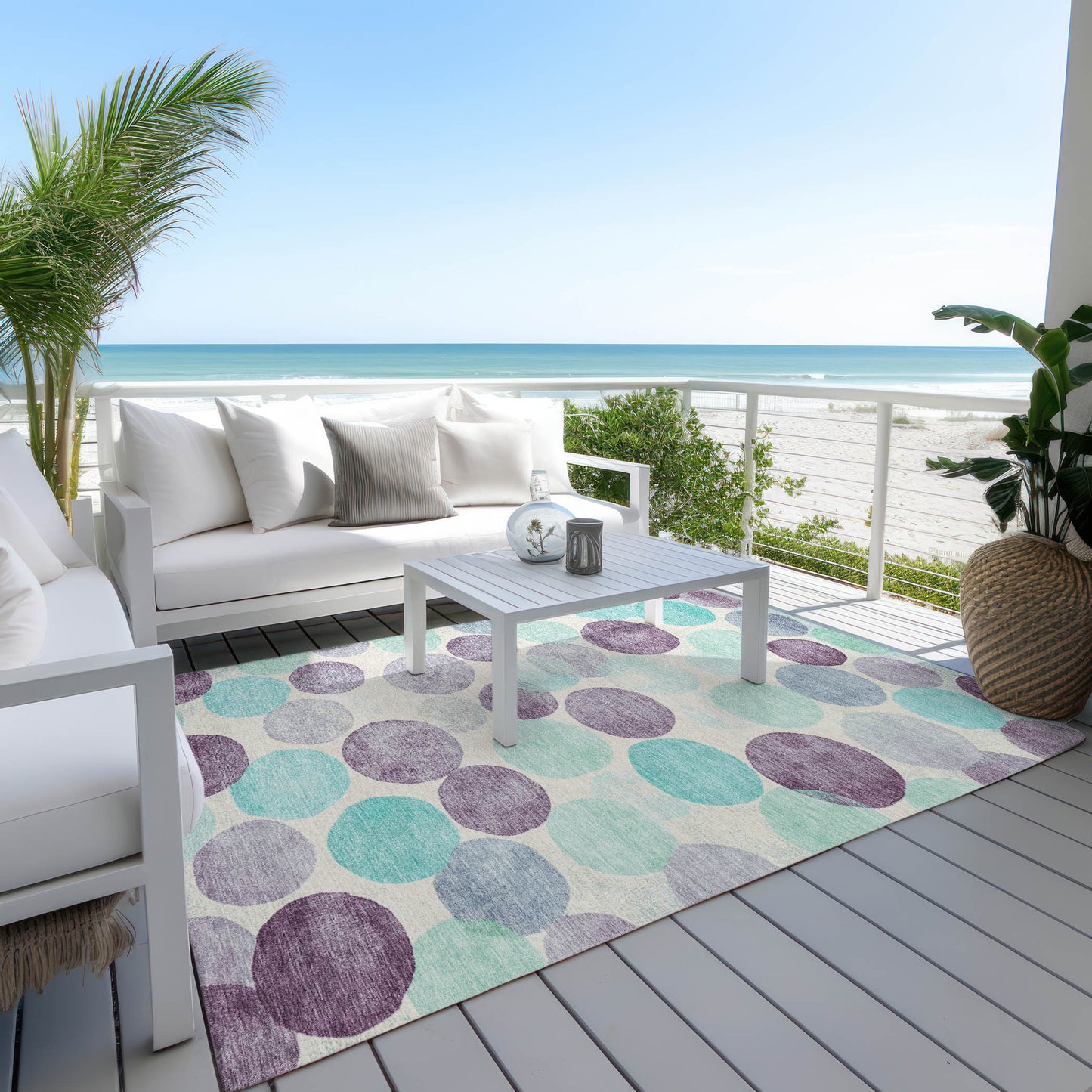 3' X 5' Plum Teal Blue And Ivory Geometric Washable Indoor Outdoor Area Rug