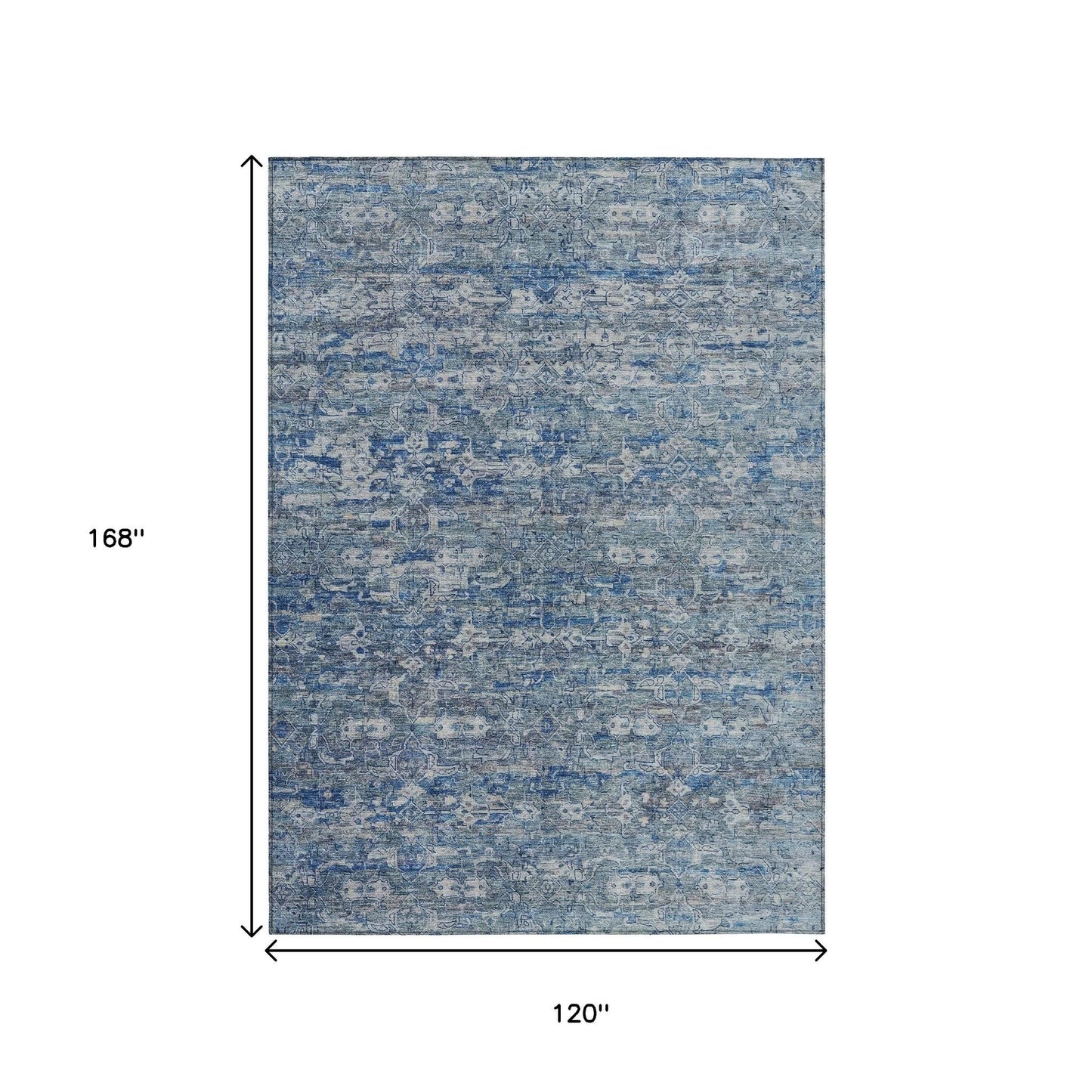 10' X 14' Denim Blue And Ivory Ikat Washable Indoor Outdoor Area Rug