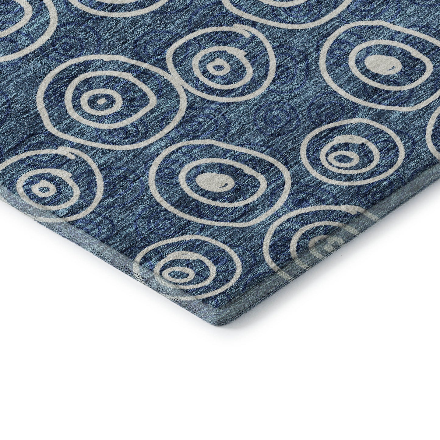 10' X 14' Blue And Ivory Polka Dot Washable Area Rug With UV Protection