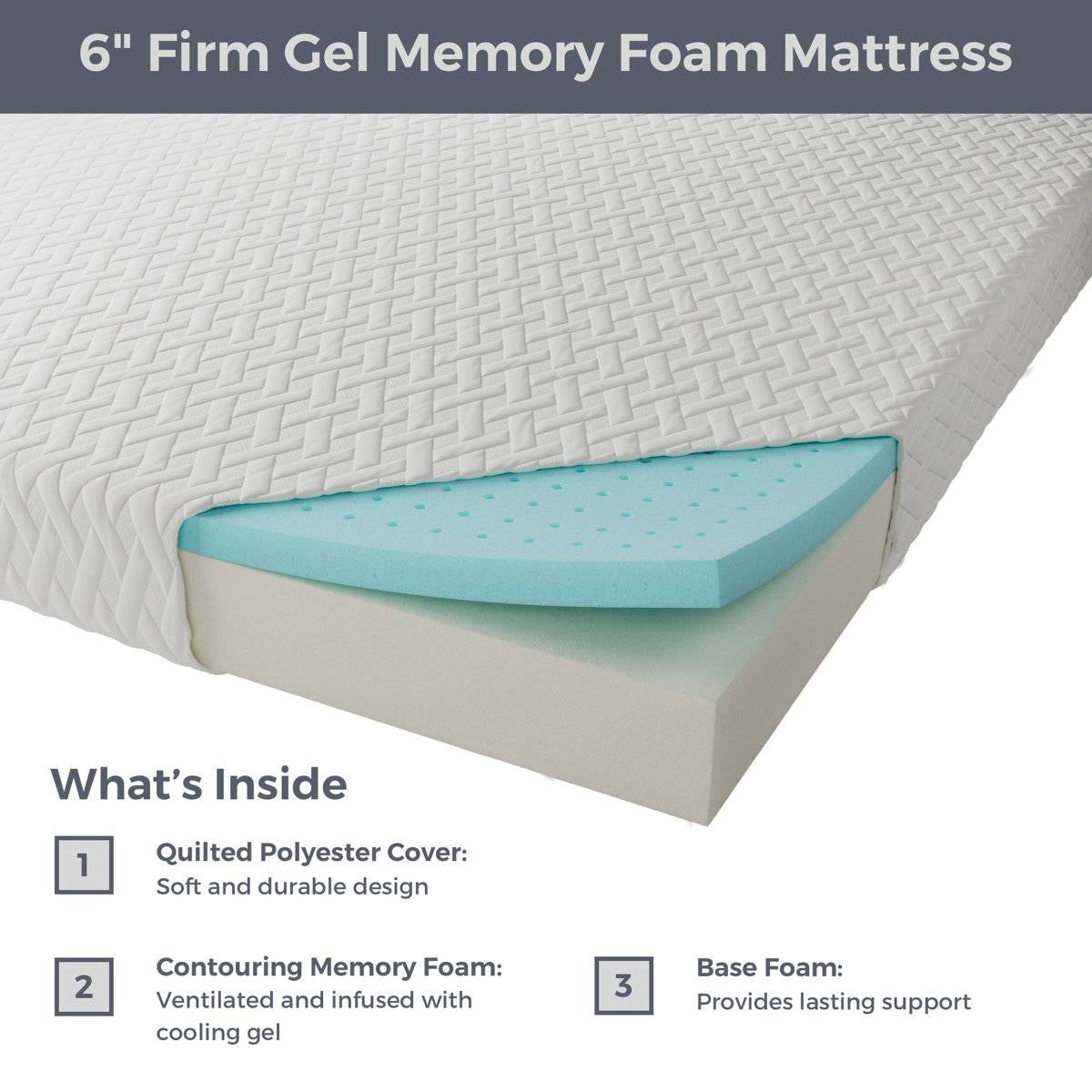 Twin XL size 6-inch Thick Firm Cooling Memory Foam Mattress