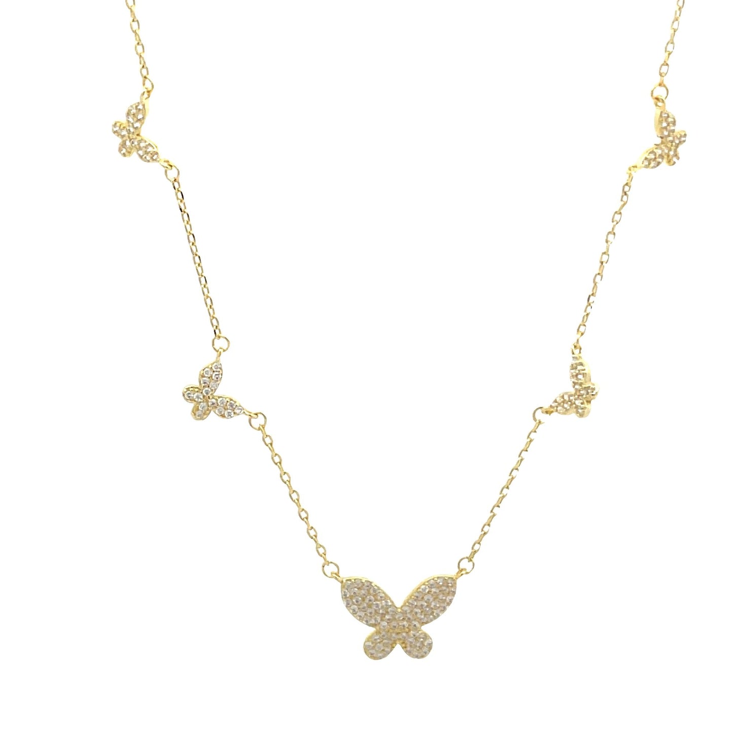 CZ Butterfly Charms Layering Rolo Necklace (G70)