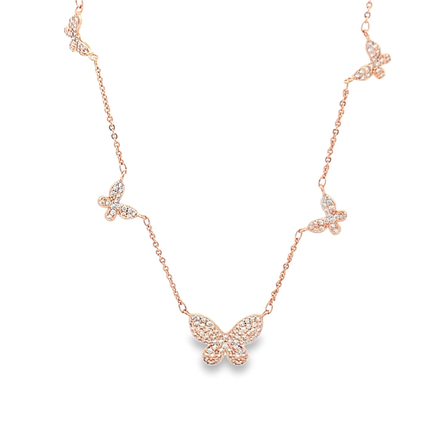CZ Butterfly Charms Layering Rolo Necklace (G70)