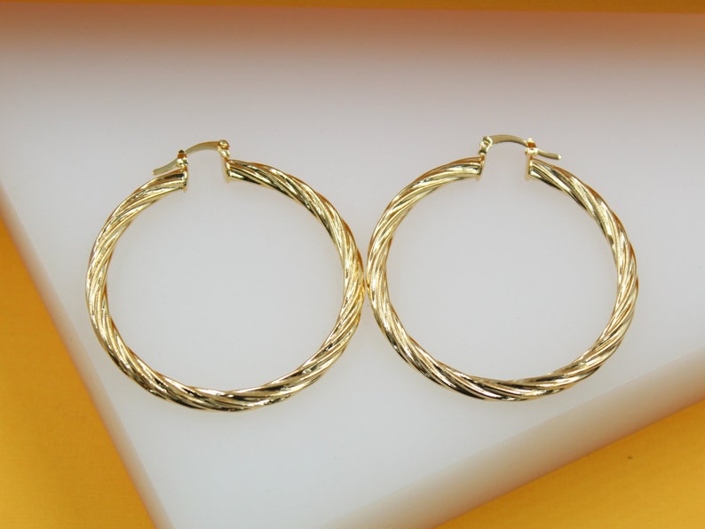18K Gold Filled 4mm Thick Twisted Hoops Lever Back Earrings (J117-115)