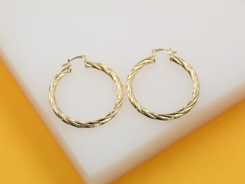 18K Gold Filled 4mm Thick Twisted Hoops Lever Back Earrings (J117-115)