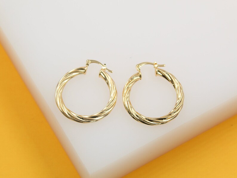 18K Gold Filled 4mm Thick Twisted Hoops Lever Back Earrings (J117-115)
