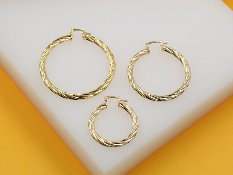 18K Gold Filled 4mm Thick Twisted Hoops Lever Back Earrings (J117-115)