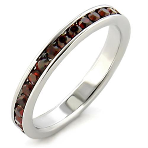 LOA509 - High-Polished 925 Sterling Silver Ring with Top Grade Crystal in Garnet