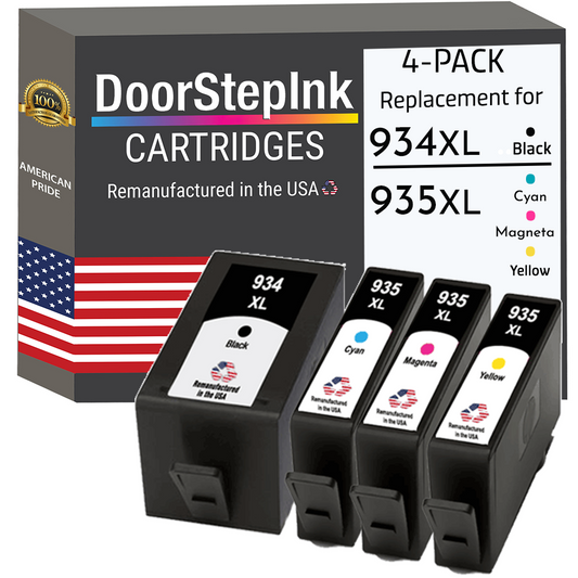 DoorStepInk Brand for HP 934XL 1 Black / 935XL 3 Color Remanufactured in the USA Ink Cartridges 4-pack
