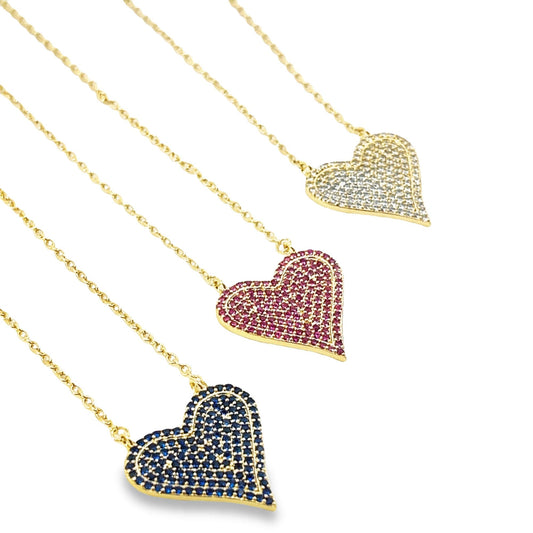 Pave CZ Heart Charm Necklace (H172)-0