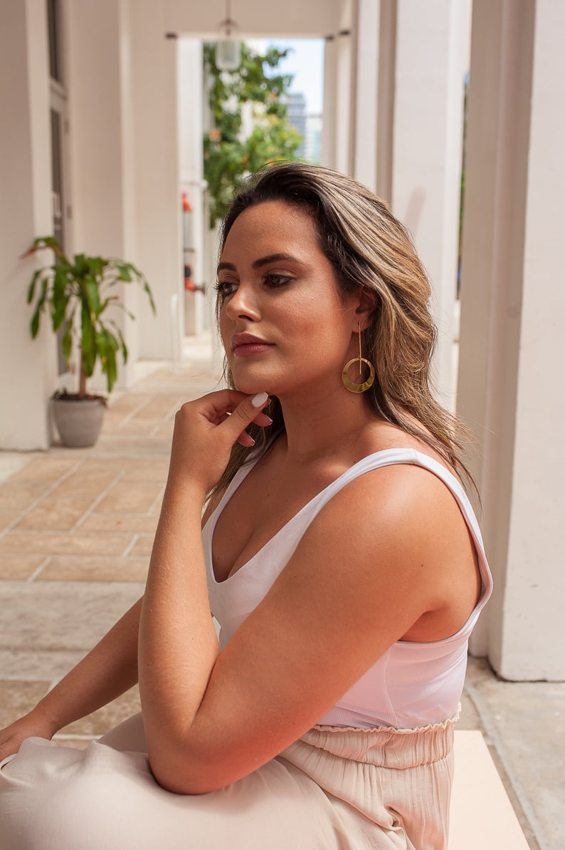 Long Round Modern Gold Earring (K156)-1