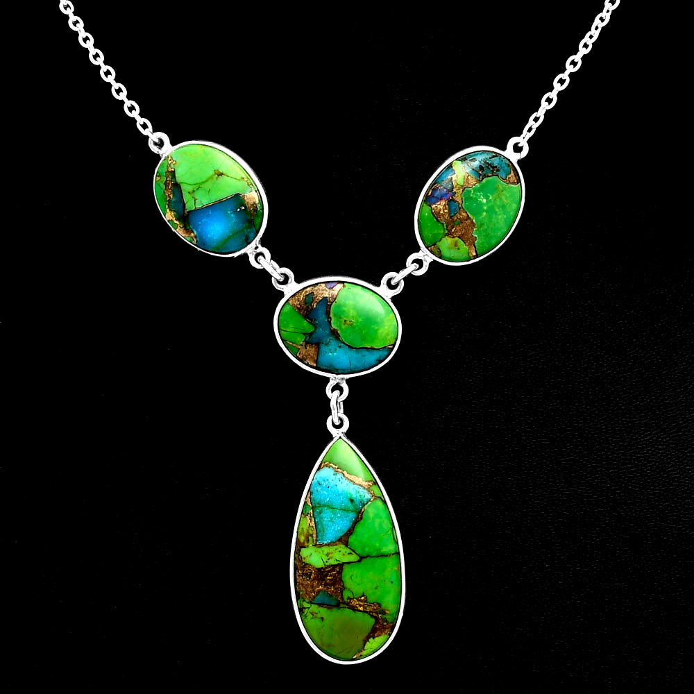 Premium Quality Blue Turquoise In Green Mohave - USA Necklace N-1013 29-EN10082