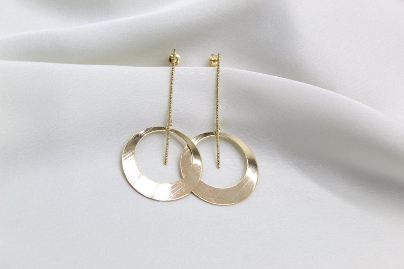 Long Round Modern Gold Earring (K156)-2