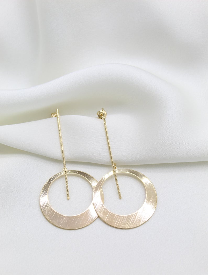 Long Round Modern Gold Earring (K156)-3