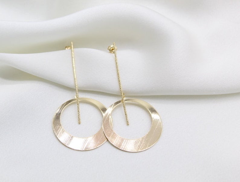 Long Round Modern Gold Earring (K156)-4