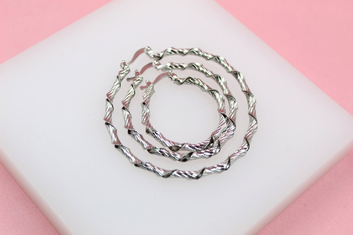 18K Gold Filled Hollow Twisted Lever back Hoop Earrings (K275-277)-4