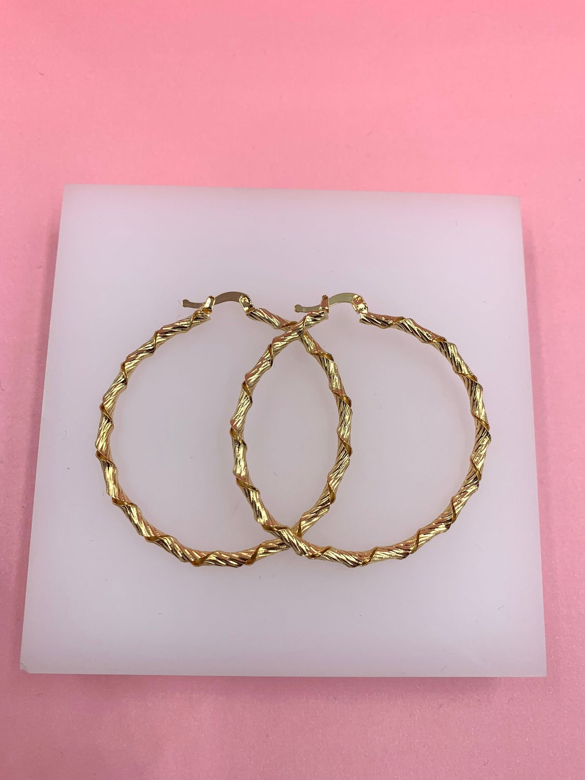 18K Gold Filled Hollow Twisted Lever back Hoop Earrings (K275-277)-2