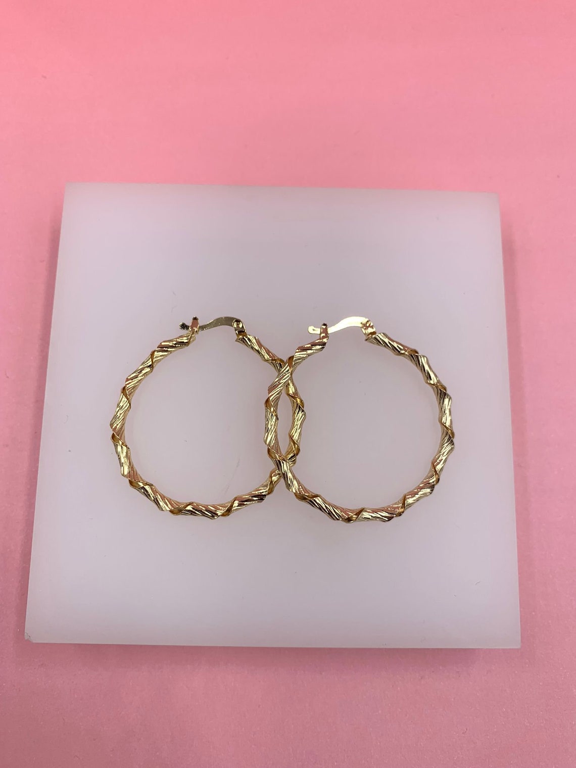 18K Gold Filled Hollow Twisted Lever back Hoop Earrings (K275-277)-1