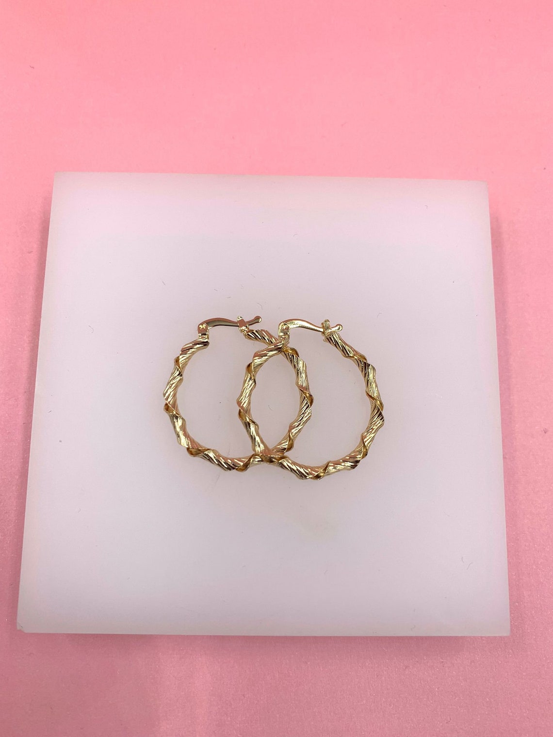 18K Gold Filled Hollow Twisted Lever back Hoop Earrings (K275-277)-0