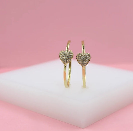 18K Gold Filled Heart Open Hoop Earrings With Micro CZ