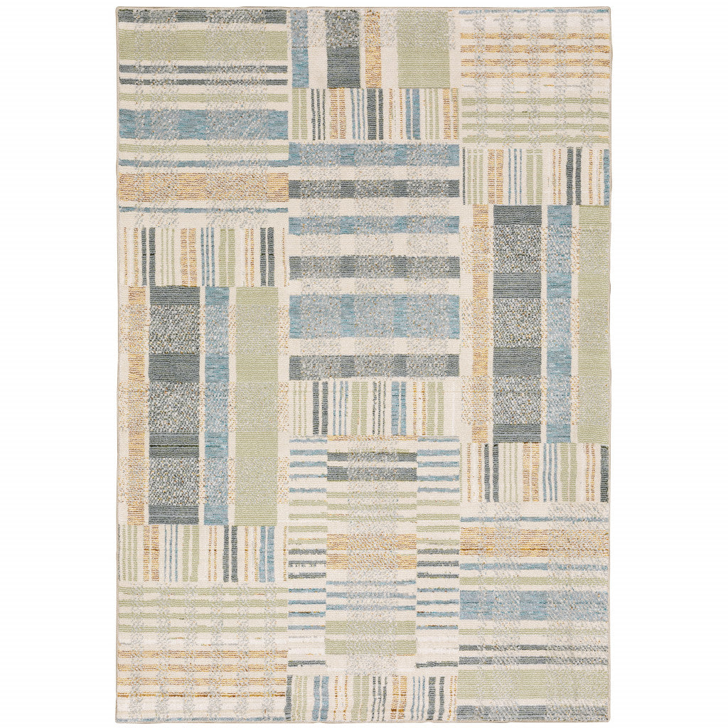 10' X 13' Blue And Green Geometric Area Rug