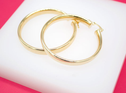 18K Gold Filled 6mm Thin Lever Back Hoop Earrings (J35)