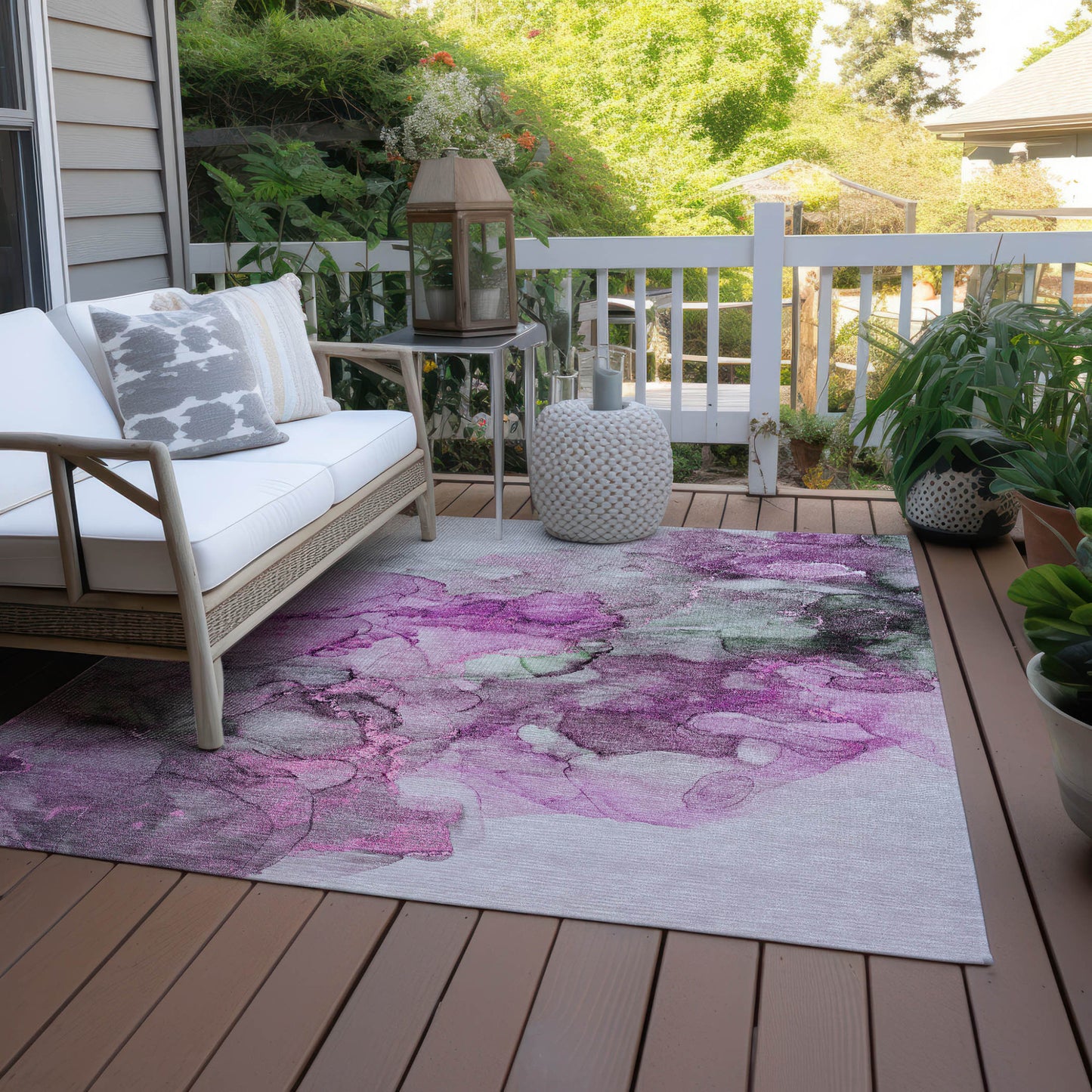 5' X 8' Gray and Purple Abstract Washable Non Skid Indoor Outdoor Area Rug