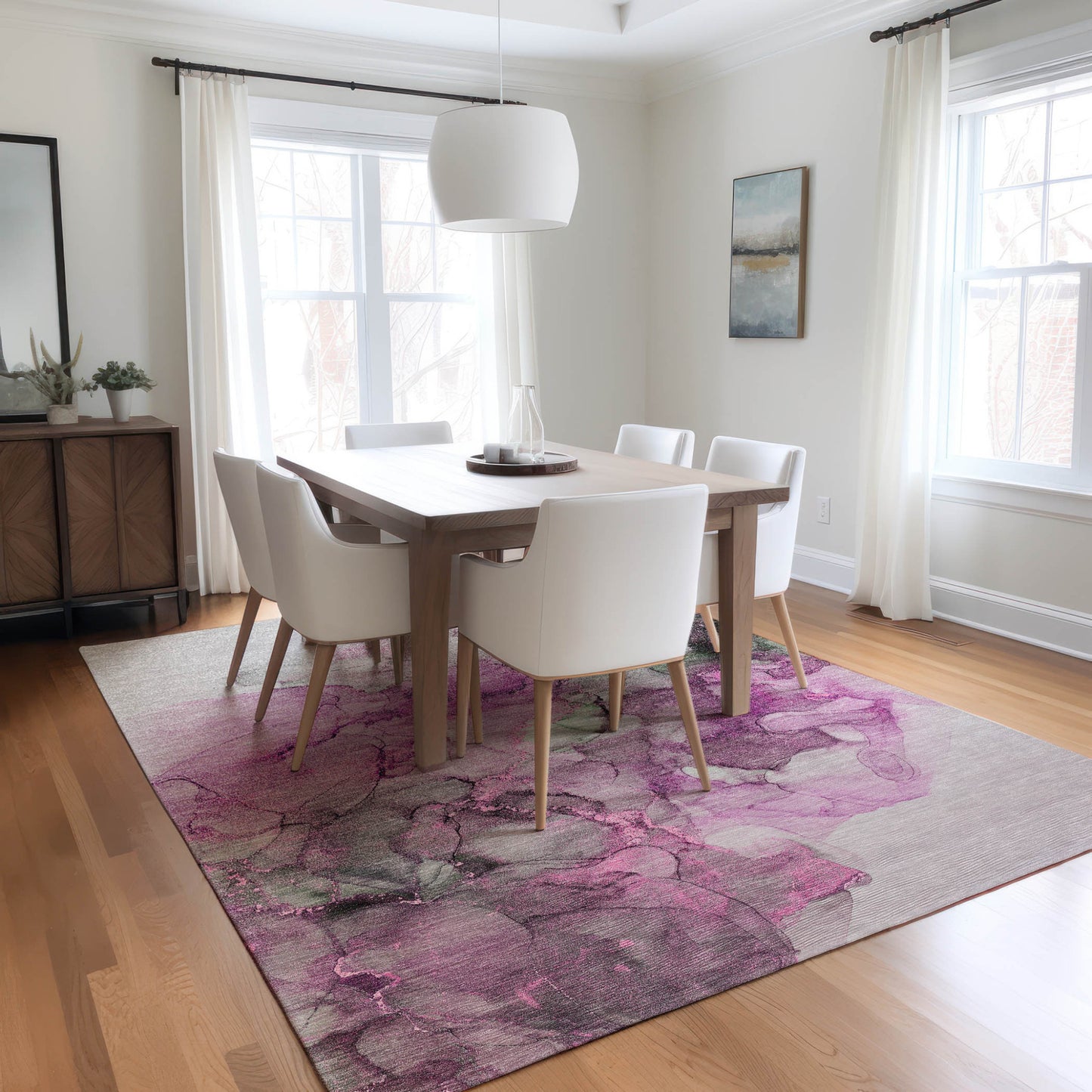 5' X 8' Gray and Purple Abstract Washable Non Skid Indoor Outdoor Area Rug