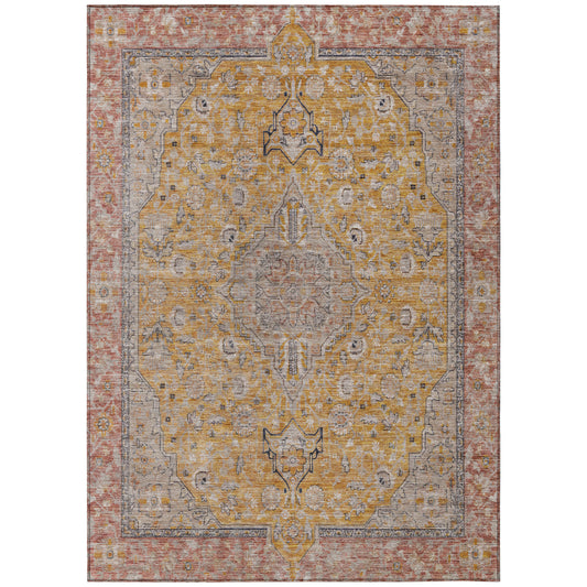 10' X 14' Gold And Peach Medallion Washable Indoor Outdoor Area Rug