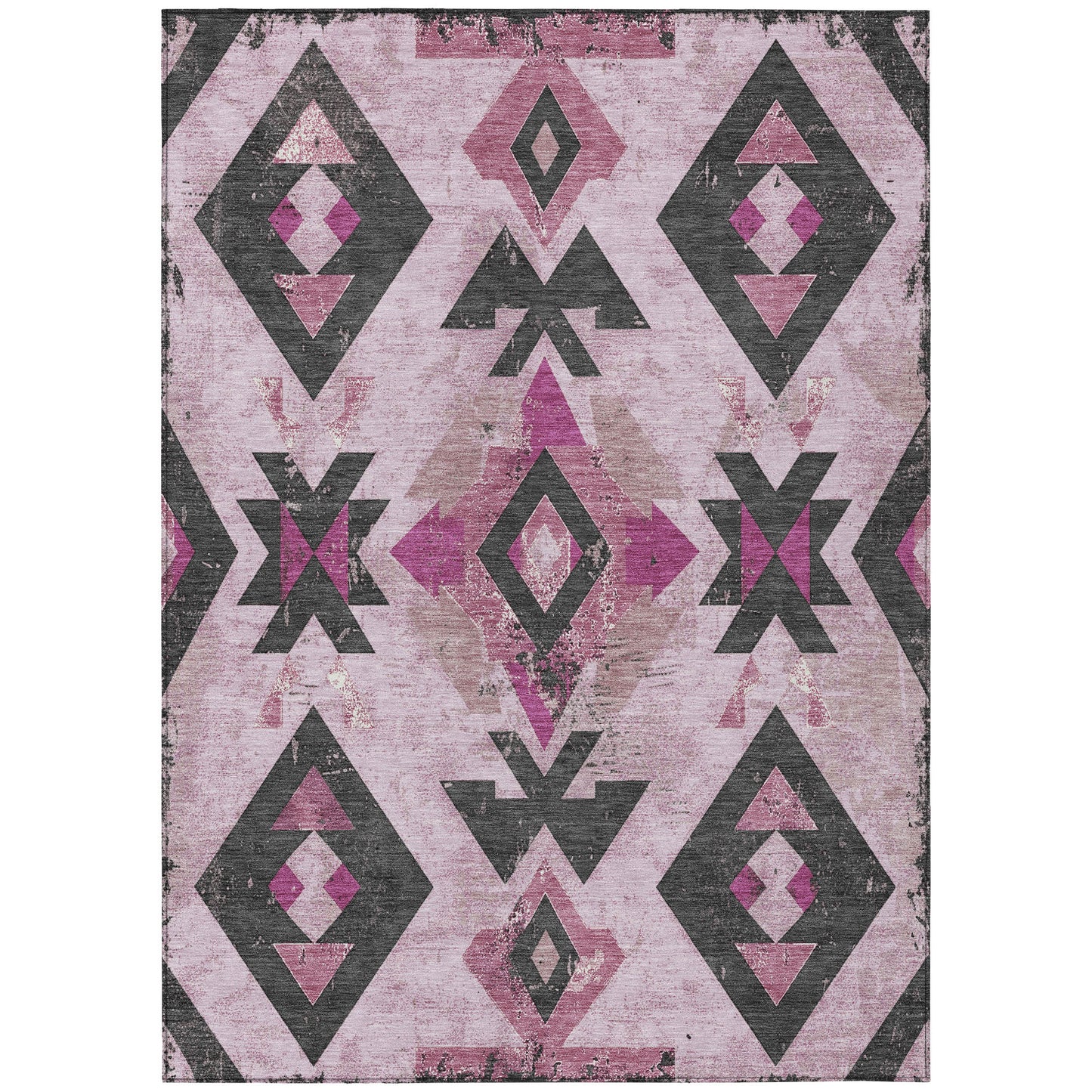 10' X 14' Pink Charcoal And Mauve Aztec Washable Indoor Outdoor Area Rug