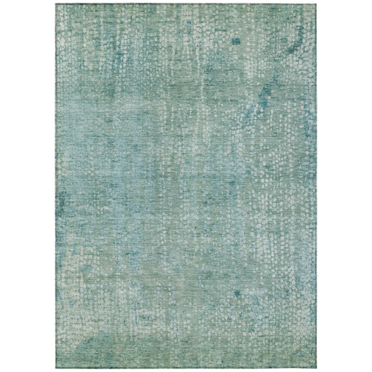 3' X 5' Teal Blue And Ivory Abstract Washable Indoor Outdoor Area Rug