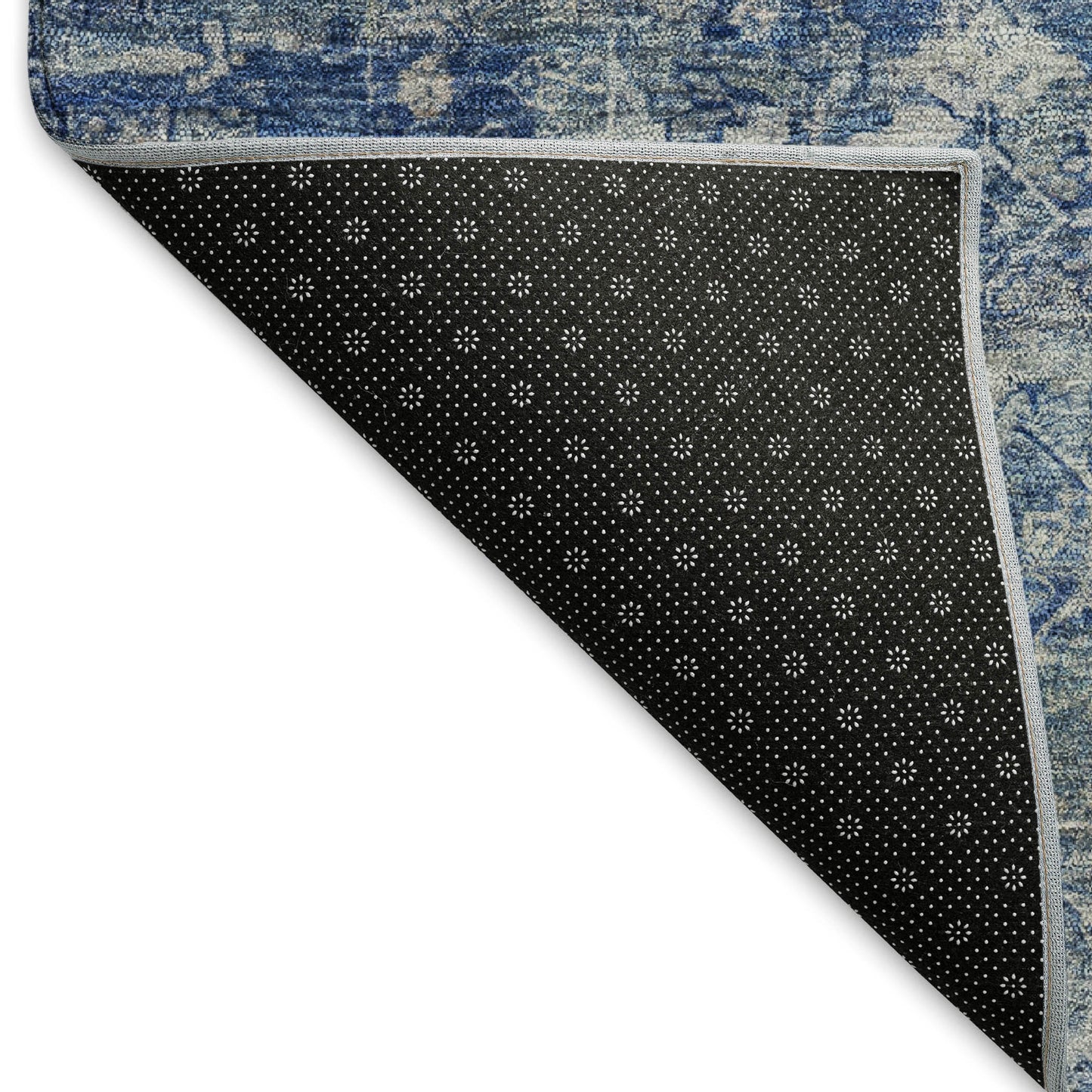 10' X 14' Denim Blue And Ivory Ikat Washable Indoor Outdoor Area Rug