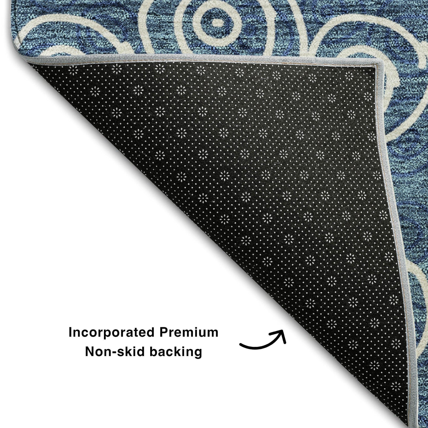 10' X 14' Blue And Ivory Polka Dot Washable Area Rug With UV Protection