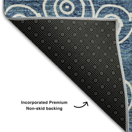 10' X 14' Blue And Ivory Polka Dot Washable Area Rug With UV Protection