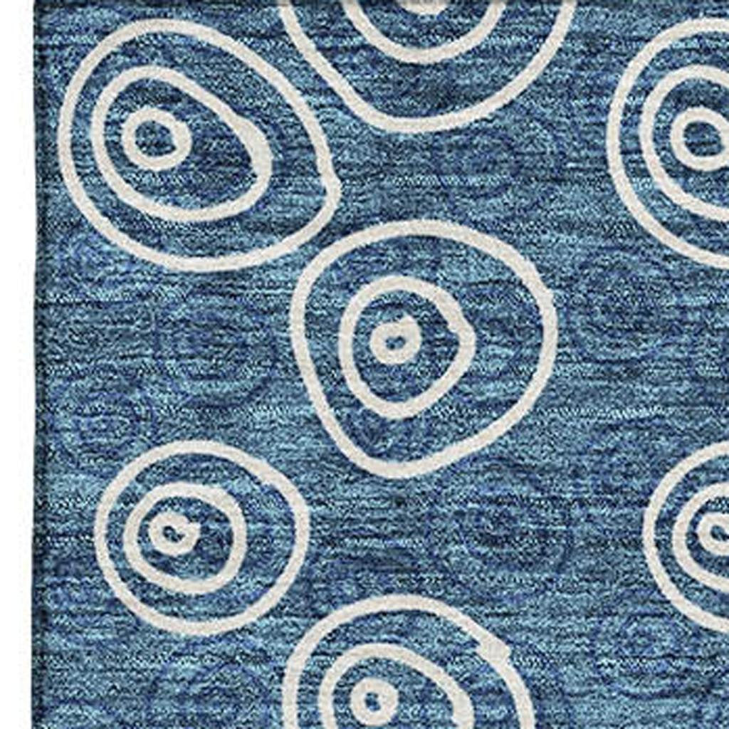 10' X 14' Blue And Ivory Polka Dot Washable Area Rug With UV Protection